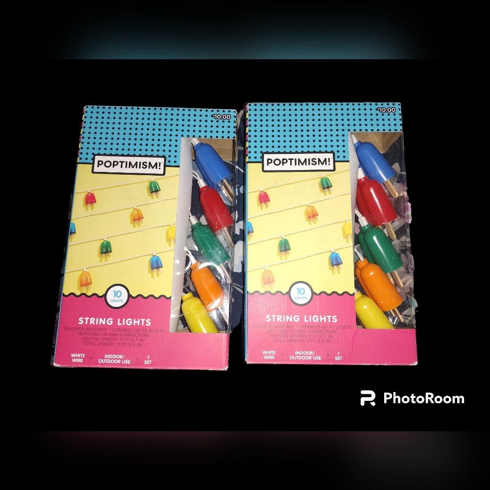 🆕️Poptimism! Set of 2 Indoor/Outdoor 20 Multi Color Popsicles String Lights NWT